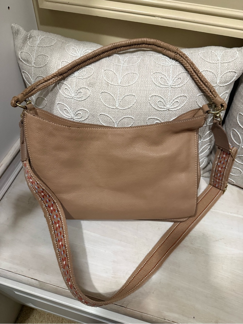 Lucky Brand Tan Leather Shoulder Bag with Patterned Strap